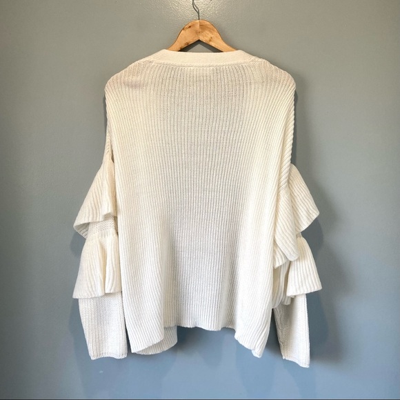 Tiered Ruffle Sleeve Open-Front Knit Cream Cardigan Sweater by Cloth Size Small - Picture 9 of 10